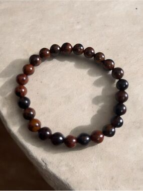 Mahogany Obsidian 8mm Beaded Stretch Bracelet — Polished Natural Tone